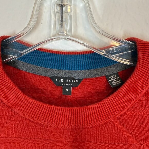 Ted Baker Sweater Red Orange Crew Neck Holiday Large - Picture 7 of 11